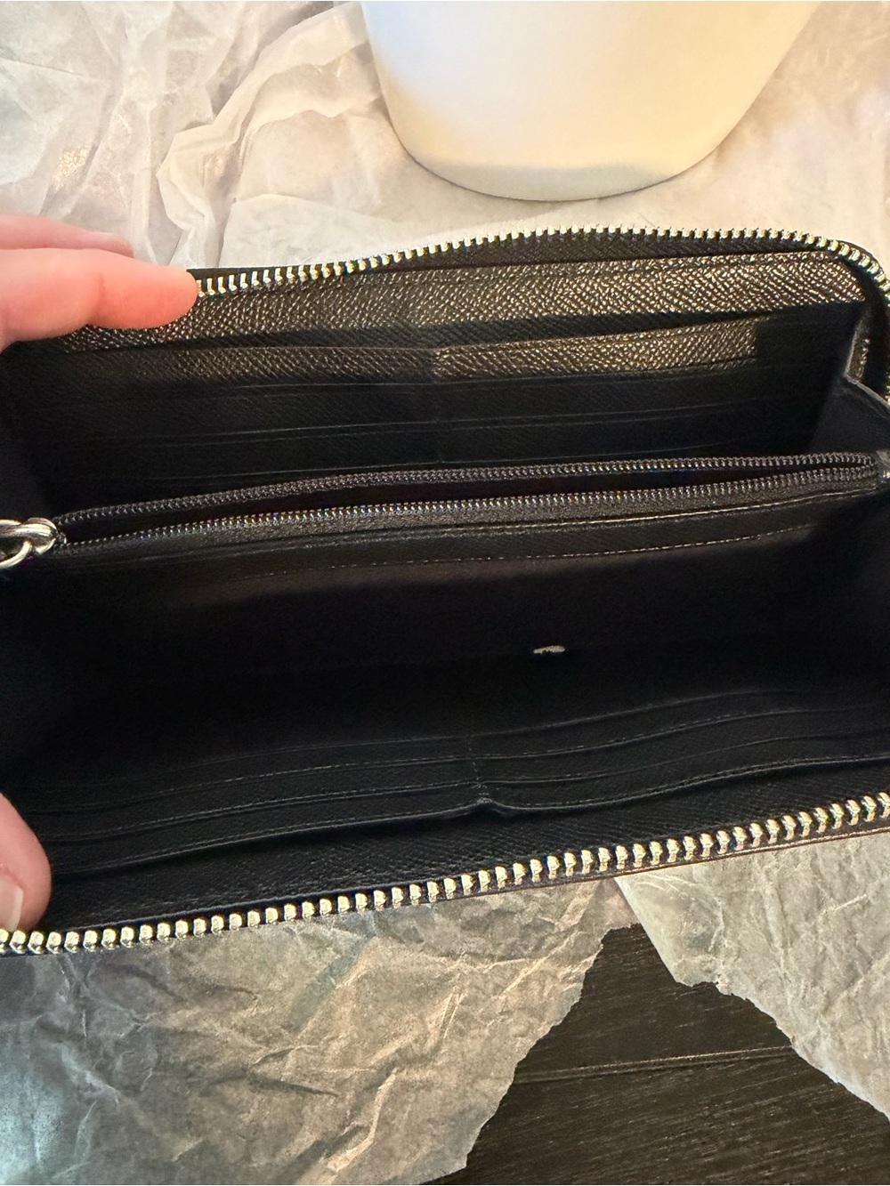 Coach Black Signature Zip Wallet with Silver Logo - Picture 10 of 12